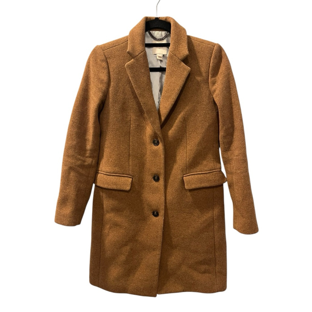 J. Crew Wool Size 0 Women's Single Breasted Top Coat Jacket Brown Long Sleeve